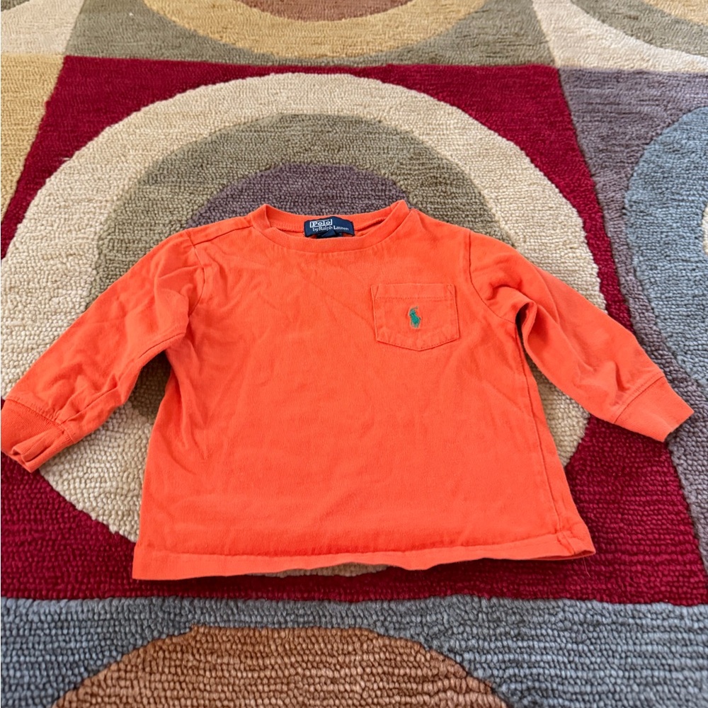 Polo Ralph Lauren Orange Long Sleeve Tee Shirt Cotton Baby Boys Size 12 Months